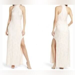 New ~ LULU'S ~ Gorgeous Red Carpet Ready Floral Satin Halter Dress L